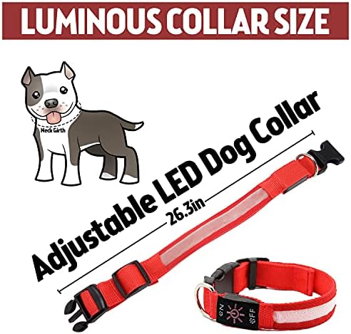 Led Нашийник за кучета, Отразяваща нашийник за кучета, която се презарежда чрез USB с Водоустойчив светящимся ошейником, подходящи за средни и Големи кучета (Червени, L)
