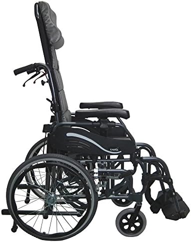 Лека наклоняемая инвалидна количка Karman VIP515 тежи 38 килограма с Подвижни подкрепа за краката в бриллиантово-черен цвят