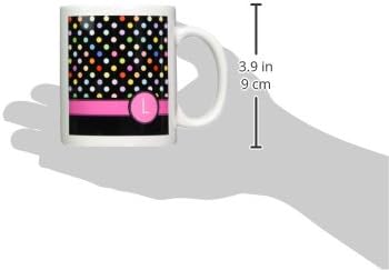 Чаша 3dRose mug_154309_1 с монограм във формата на буквата L в Дъгата грах и ярко-розова лична Инициализацией, Цветни Девчачья Керамична чаша, 11 Грама