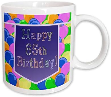 Керамична Чаша 3dRose Balloons С Лилаво Банер Happy 65Th Birthday, 11 грама, Бяла