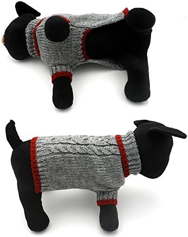 Комплект от 2 Водолазок Класически плетени, за кучета, котки, Пуловери за домашни любимци, Класически дрехи в Червен и сив цвят (L)