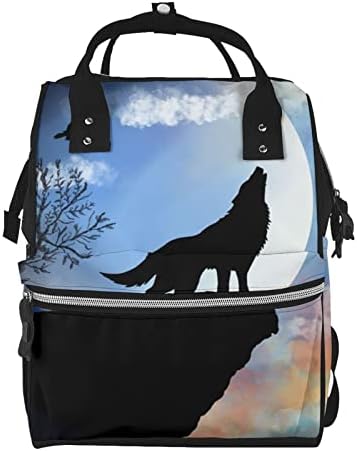 Раници за смяна на Пелени За мама Black-Wolf-In-Mountain Travel Bookbag Чанти за Памперси Back Pack