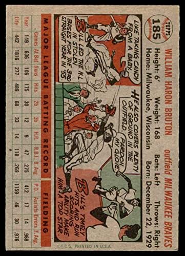1956 Topps # 185 Били Брутон Милуоки Брейвз (Бейзболна картичка) EX Брейвз
