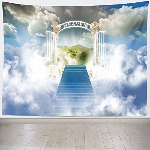 BELECO 7x5ft Текстилен Небесен Фон Райски Врата Небесна стълба на Небесата Фон за Снимки на Изпратения от Небето Душата на Детето Банер за Кръщението на Великден Фон За ?