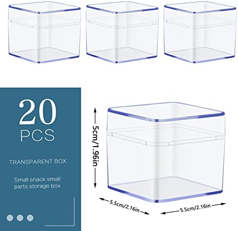 Американската 20 Опаковъчна Пластмасова Прозрачна кутия с отделен капак, 2,2x2,2x2 инча, Контейнери за съхранение на мъниста, Квадратни Прозрачни Контейнери, Кутия за Хапчета, Билки, Малки Обици от Мъниста, Бижута,