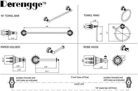 Комплект аксесоари за баня Derengge F-080-NB от 4 теми с 18-Инчов закачалка за хавлии -Ринг за Кърпи - Държач за хартия-на една Кука за роба от Бронз, Настъргано Масло
