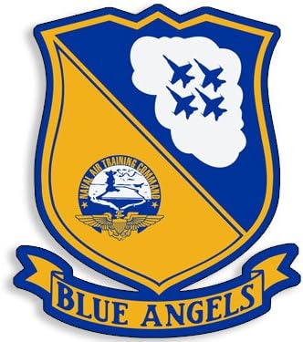 Стикер във формата на щит и банер Blue Angels (полет пилот на реактивен самолет на военно-морския авиошоу) (3 x 5 инча)