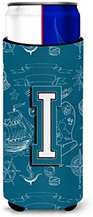 Carolin's Treasures CJ2014-IMUK Letter I Sea Doodles Първоначалната Азбука Ултра-Обнималка за тънки кутии, Обнималка с ръкав-интеркулер за напитки, Стираемая в колата, Обнималка с ръкав з?