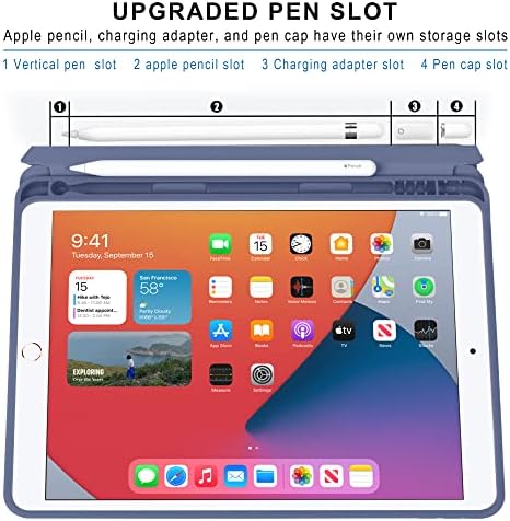 10,2-инчов калъф Arae за iPad (9-то поколение 2021) и (8-то поколение 2020) и (7-мо поколение 2019), с 2 пакети защитно фолио за екрана [Закалено стъкло] срещу драскотини, лавандула цвят