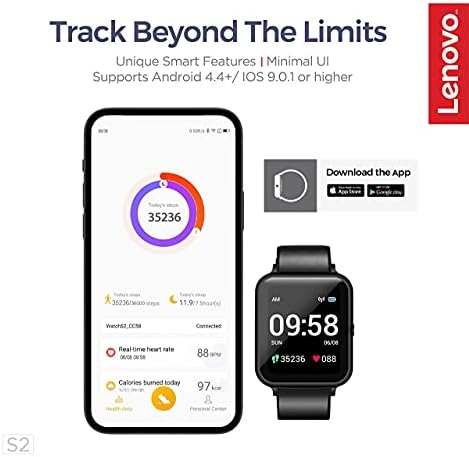 Смарт часовници Lenovo S2, Фитнес следи с Пульсометром, Проследяване на съдържанието на кислород в кръвта, Спортни режими, 1,4-Инчов Сензорен екран, Умни часовници за жени и мъже, Съвместима с Android и iOS
