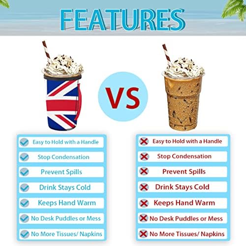 За многократна употреба Неопреновый Кафе ръкав с лед под Британски Флаг, Изолирани Ръкави за Чаши и Бутилки със Студена напитка, Офиси, Кафенета, Лесно Пити, Които разливи на Конденз (30-32 унция)