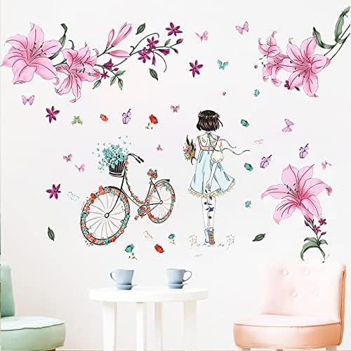 Красиви Стикери за стена за момичета, Стикер на стената във формата на Цвете, Розовият Стенни Рисувани цветенце, Декор на стената във формата на пеперуда, Подвижни Винил и Стенни рисунки със собствените си ръце за детска