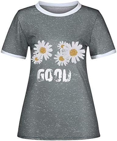 Тениска за жени, Модни Летни блузи с флорални принтом Маргаритки, Ежедневни Тениски с къс ръкав и кръгло деколте, Свободна блуза-туника (Тениска #01A-Сив, XXL)
