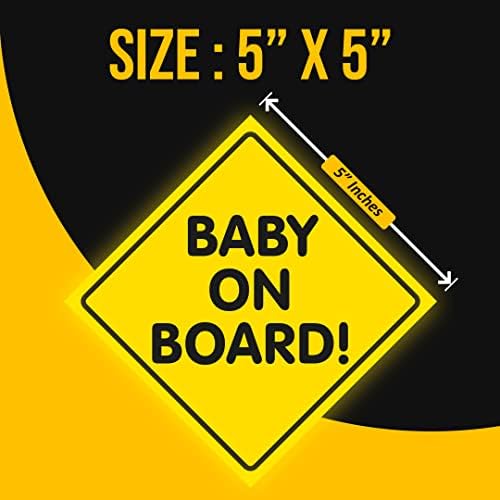 Автомобилни стикери и отличителни знаци SICOL Plus Baby on Board 5x5 инча Ярко-жълт знак Baby on Board, за да се гарантира сигурността на детето Комплект от 2 Термоустойчиви, устойчиви, устойчиви на uv, непромокаеми