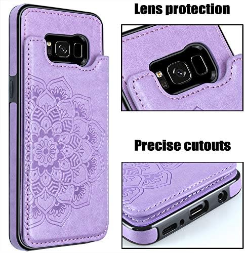 MMHUO за Samsung Galaxy S8 Калъф с държач за карти, Флип калъф с цветя магнитна закопчалка за Samsung Galaxy S8, една Чанта-портфейл за жени, Защитен калъф с пълно покритие, Калъф за Samsung Galaxy S8 5,8 , Лилаво