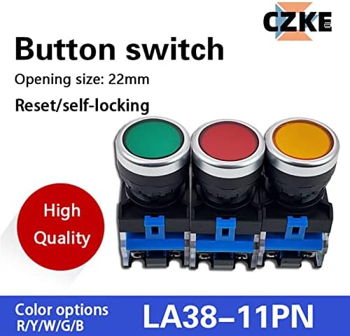 SKXMOD 6шт 22 мм LA38 Бутон превключвател с плоска глава 1NO 1NC Мигновени бутон ключове LA38-11 6 цвята Нормално отворен + нормално затворен (Цвят: синьо размер: тип със самостоятелен разпореждане)