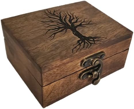 JB & C Premium Tree of Life Box Дървена Ковчег за украса на памет, Кутия за Украшения Дървена декоративна ковчег tree of life (3,75 x 3 x 1,75)