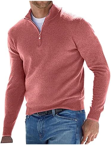 DuDubaby Мъжки Ежедневни Удобен Пуловер с цип в една Четвърт от дебелината Началото на Есента, с Плюшен Елен, Топ
