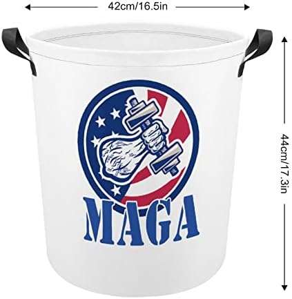 Американски Флаг MAGA Fist Power Голяма Кошница за Дрехи, Чанта за Пране с Дръжки за Общежития на Колежа, Преносима