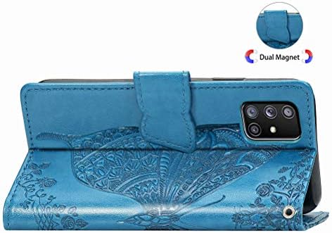 GYHOYA, Съвместим с Samsung Galaxy A71 5G, една Чанта-портфейл за жени, Кожен Флип-фолио с магнитна поставка и държач за карти, Защитен калъф за Samsung Galaxy A71 5G Blue Butterfly SD