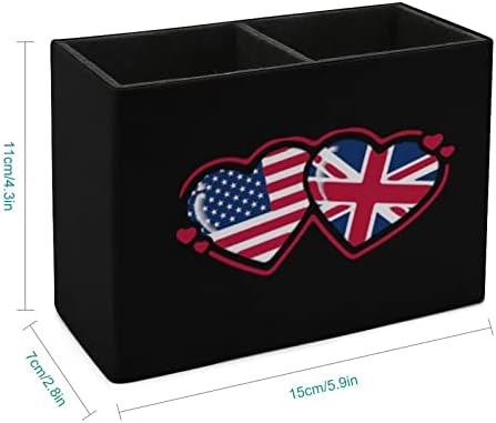 Американски и Британски Флаг Сърцето Изкуствена Кожа Дръжка на Чаша Титуляр за Моливи Чаша Настолен Органайзер Калъф Тенис на Канцелярский Контейнер Кутия за Домашен Офис