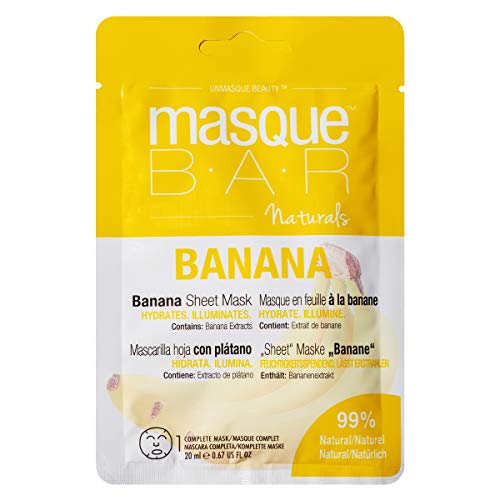 Маска за лице masque BAR Naturals с банан екстракт (6 опаковки) — Изцяло натурална корейска козметика за грижа за кожата на лицето — Дълбоко хидратира, овлажнява сухата кожа