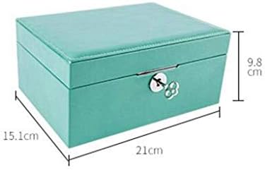 Кутия-Органайзер за Бижута, Ковчег за Бижута с Ключ Двоен Ковчег за модни Бижута, Обеци, Колие, Гривна, Кутия за пускане на, Подарък за Дами и Момичета, Кутия-стойка за Съхранение на Бижута (Цвят: синьо)