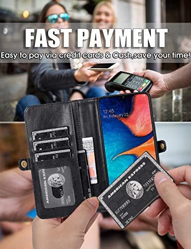 Чанта-портфейл Galaxy A30/A20 за жени, Auker 2в1 [Removable на магнити], Кожен Калъф-портфейл с панти капак-фолиантом и 7 Отделения за карти/Джоб за пари, пълна Защитна Сгъваема Пост