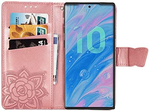 Чанта-портфейл MEUPZZK Samsung Galaxy Note 10 от изкуствена кожа с тисненым цветя, пеперуди премиум-клас [флип-надолу награда] [Стойка] [Отделения за карти] [Каишка за китката] [6,3 и
