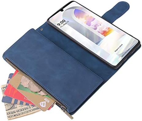 Калъф за телефон LBYZCASE за LG Velvet 5G, една чанта-портфейл LG Velvet 2020, Луксозен калъф-награда от изкуствена кожа с панти капак [Джоб с цип] [Магнитна закопчалка] [Каишка за китката] [Стойка] за LG Velvet с 6.8