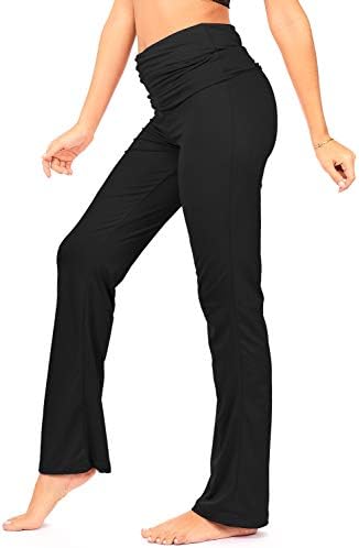 Дамски Ластични Панталони DEAR SPARKLE С флип от облегалката За йога | Контрастиращи Свободни Панталони За бременни с Висока талия Plus (P8)