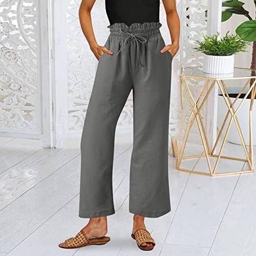 Памук, Ленени панталони за жени, Плажни Леки Скъсяване на Панталони Свободно Намаляване на Дължината на Капри с джобове за експозиции