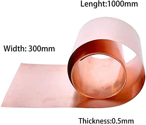 Мед метален лист YIWANGO Фолио табела Отрезная медни метална плоча, подходяща за заваряване и производство на медни листове 300 mm x 1000 mm (Размер: 0,05 mm x 300 mm)