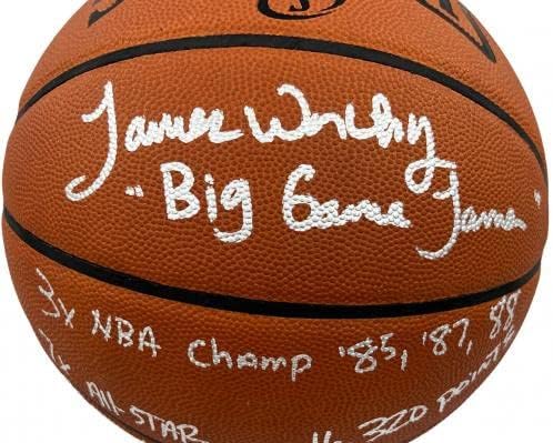 Баскетболна топка с автограф на Джеймс Уорти с 3-кратен шампион на НБА/ MVP на финала/HOF 2003 PSA - Баскетболни топки с автографи