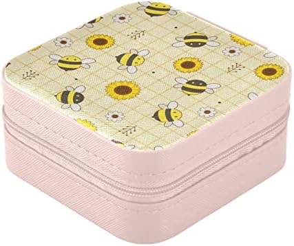 АЛАЗА скъпа Пчела и слънчоглед малка кутия за бижута за жени, жени, мъже пътуват бижута калъф органайзер, розов ръб