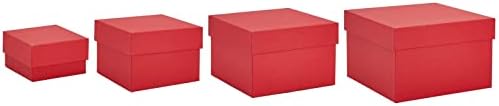 Stockroom Plus 4 Опаковки Кв. Подарък кутии, Декоративни Кутии с капаци 4 Различни размери за Сватбен прием, Душата Младоженци, Душата на дете, Юбилей, Подарък кутии за партита по повод рождения Ден (Червени)
