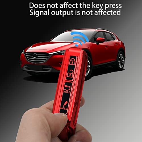Kirsnda за Mazda Калъф-ключодържател с брелоком, Мека обвивка за ключове от TPU/на кожата, 4 бутона, подходящи 2019 2020 2021 за Mazda 3, за Mazda 3 Хечбек, за Mazda CX-5, CX-30, CX-9 Дистанционно ключ (червен)