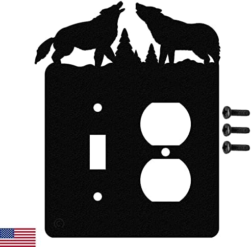 Стенни плоча с двойно-Двустранен розетка Howling Wolves (Двойна мощност, черен) - ПРОИЗВЕДЕНО В САЩ