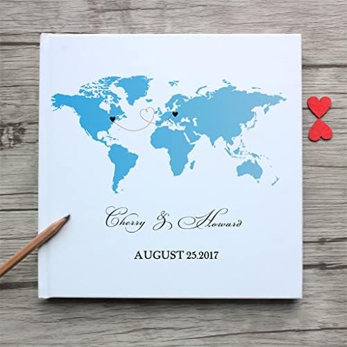 Книга за гости с карта държави в света, Алтернатива на сватбена книга за гости, Персонални фото албум за приятелството от разстояние (D 21.5 * 21.5 * 1.5 см)
