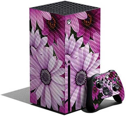 Корица MIGHTY SKINS от въглеродни влакна, която е съвместима с Xbox комплект от Серията X - Лилави цветя | Защитно, Трайно Текстурированное покритие от въглеродни влакна | е Лесно да се прилага | Произведено в САЩ