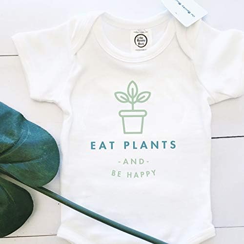 Боди За новородени Spunky Stork Унисекс Baby Eat Plants Be Happy Биологичното Веганское