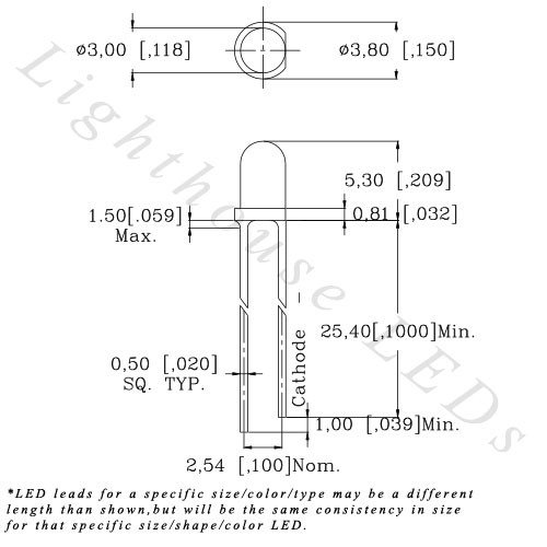 3 mm Кръгла върха Оранжев /Оранжеви Бързо мигащ светодиод 2 Hz - Супер ярък (опаковка от 50 броя)