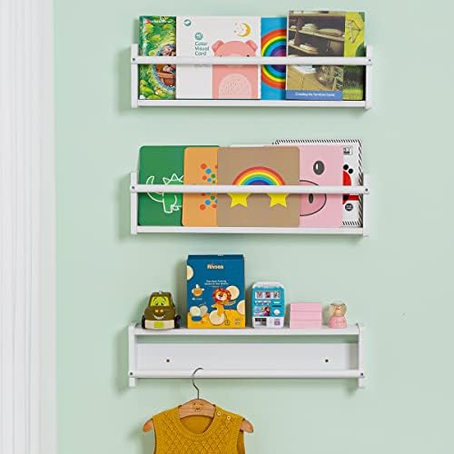 MBYD Бяла Плаващ bookshelf за детска стая, 3 24-Цолови Стенни рафтове в опаковката и 3 от Плаващи книжарниците В Опаковка, Закачалка За дрехи, Обзавеждане за детски играчки и
