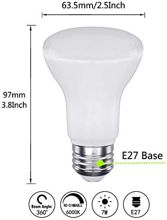 Led лампа CTKcom 7W BR20 (4 опаковки) - 2,5-инчов еквивалент на 65 W за вътрешно / външно осветление, на супер Ярка дневна светлина 6000 К, бял, на ъгъла на лъча на 120 °, led лампи за вътрешно осветление, изброени