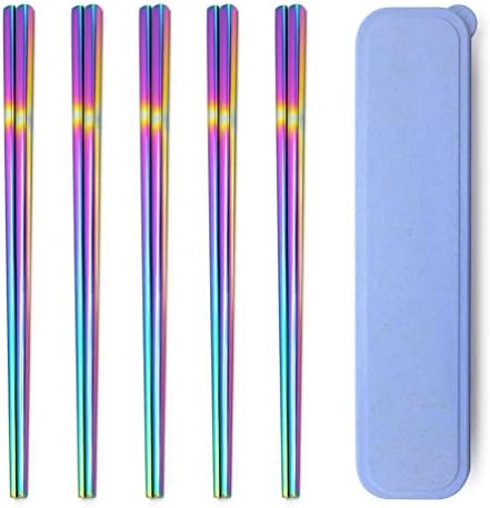 Пръчици за хранене от неръждаема стомана Rainbow 304 -за Многократна употреба Многоцветни Леки Полирани Пръчици за хранене от неръждаема стомана - Метални Пръчици за хр