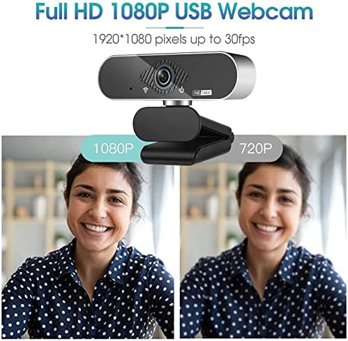 Уеб камера, 1080P Pro HD Уеб-камера с стереомикрофоном, Широка, 110 °, на Защитно покритие, Статив, за конференция, на живо, Запис, е Съвместима със Skype / Zoom / YouTube
