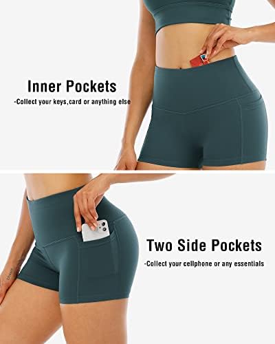CHRLEISURE 4 Опаковки Спандексовых Къси панталони за Йога с Джобове за Жени, Спортни къси Панталони с висока талия