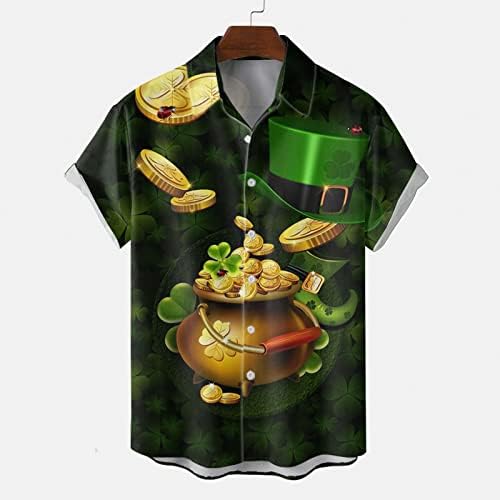 PDFBR Мъжки Ризи с копчета в Деня на Св. Патрик, Ежедневни, Плажни Блузи с Къс ръкав, Зелена Графични Риза За Боулинг и Размера на Плюс