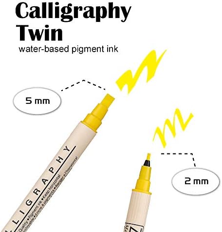 Комплект маркери за калиграфия Kuretake на Зиг с две топчета, 12 цвята, 2 mm, 5 mm, квадратни уши, Сертифицирани AP, Не се замърсяват, Фотобезопасны, не съдържат киселини, светостойкие, без мирис, не се отделят ксилол,
