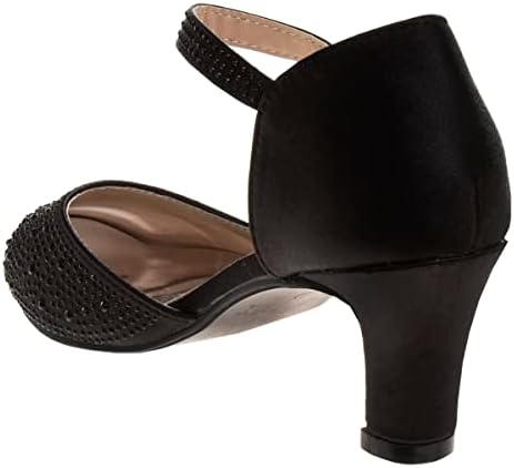 Badgley Mischka/ Модел обувки за момичета-Детски обувки-лодка на високи токчета; Вечерни сандали без закопчалка със затворени пръсти; Блестящи кристали с катарама на щиколотке (Малко дете/Голямо бебе) (черен /сребърен)